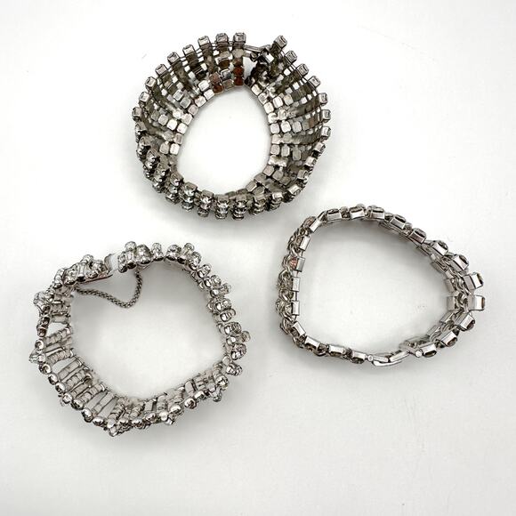 Vintage Rhinestone Tennis Bracelet Trio 1950s Glam Sparkle - Picture 12 of 13